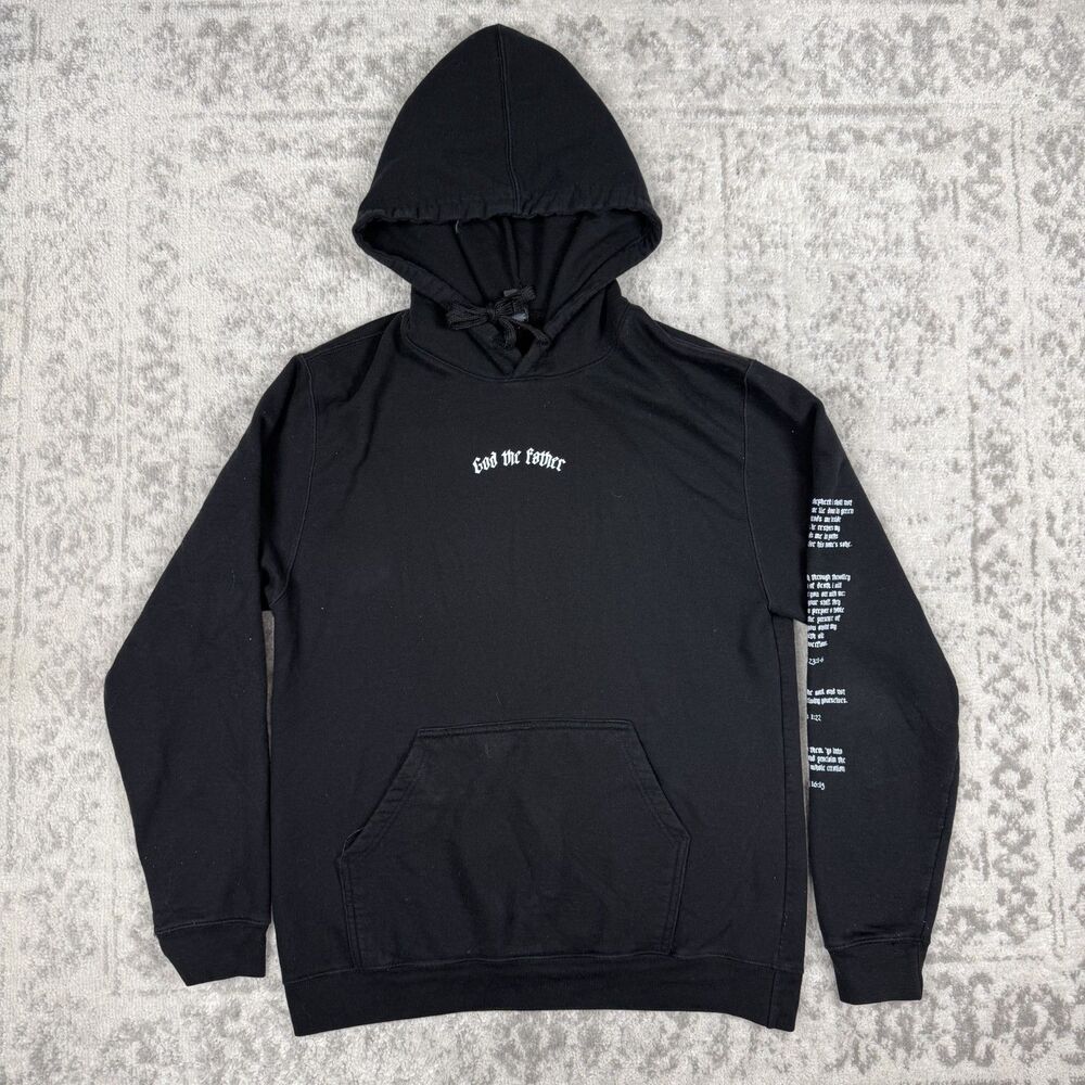 God The Father Hoodie Adult Pullover Black Scriptures Arm Christian Size Medium